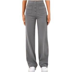 Halara Gray Day Stretch High Waisted Wide Leg Pull On Trouser Large Quiet Luxury